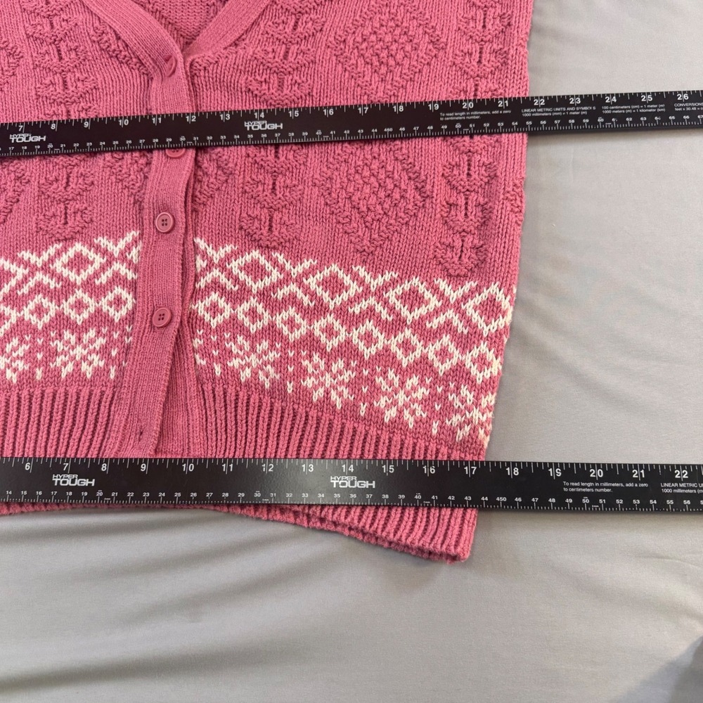 Woolrich Woman Vintage Pink Fair Isle Cotton Cardigan Sweater Made in USA Medium - Picture 7 of 16